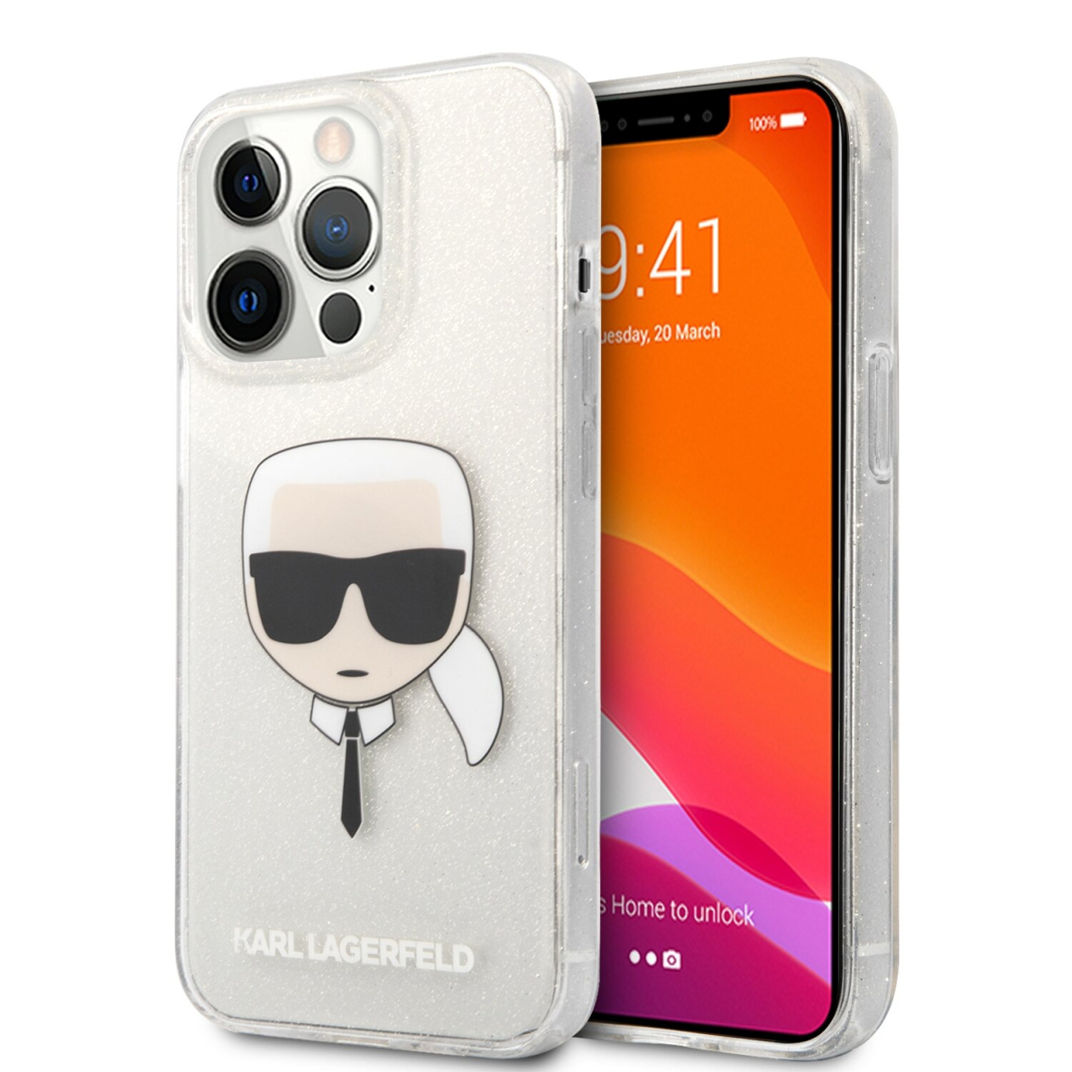 iPhone 13 PRO sidabro spalvos glitter KARL LAGERFELD nugarėlė KLHCP13LKHTUGLS