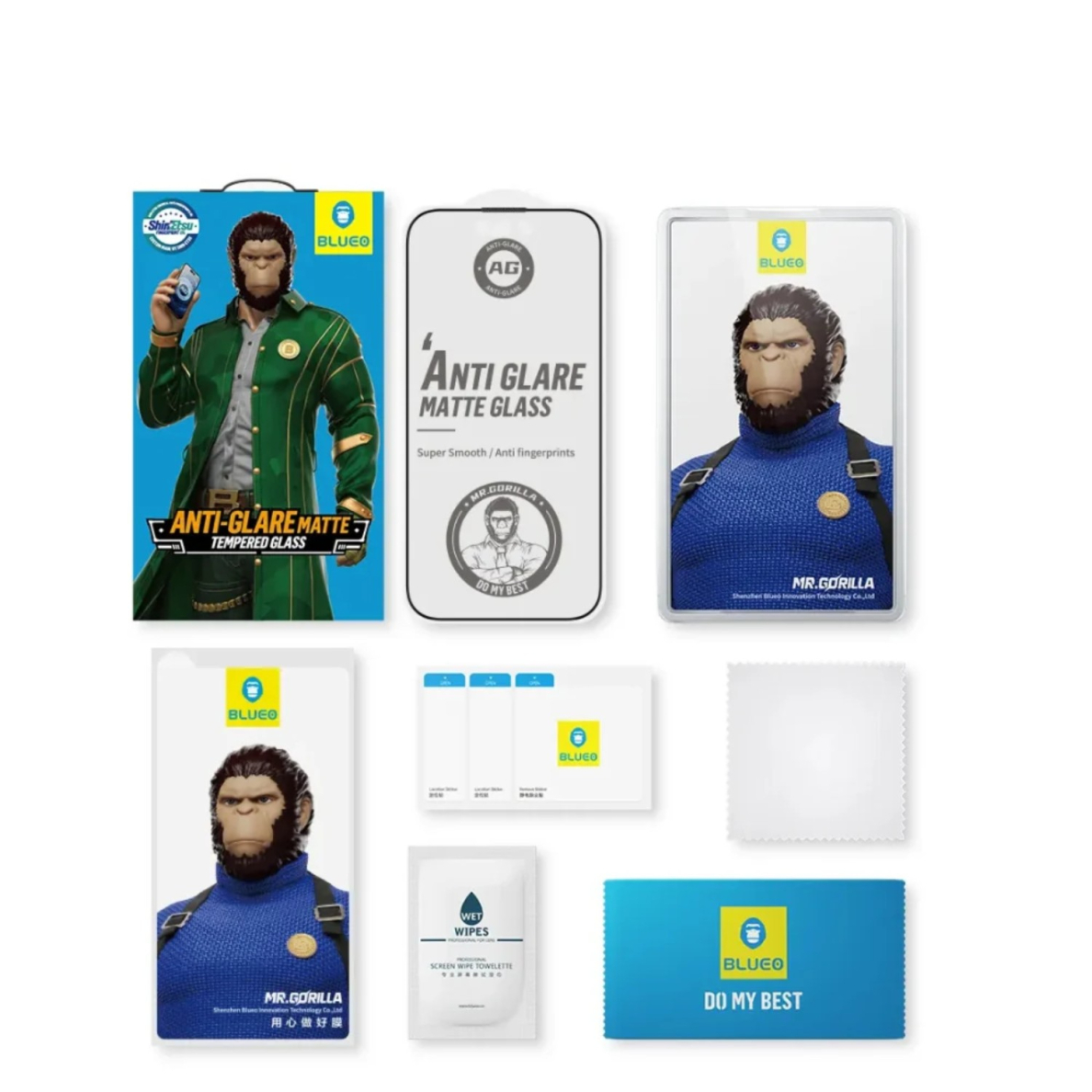 iPhone 13 / 13 PRO / 14 / 16e juodas pilnas Mr.Monkey 5D MATTE stiklas 1