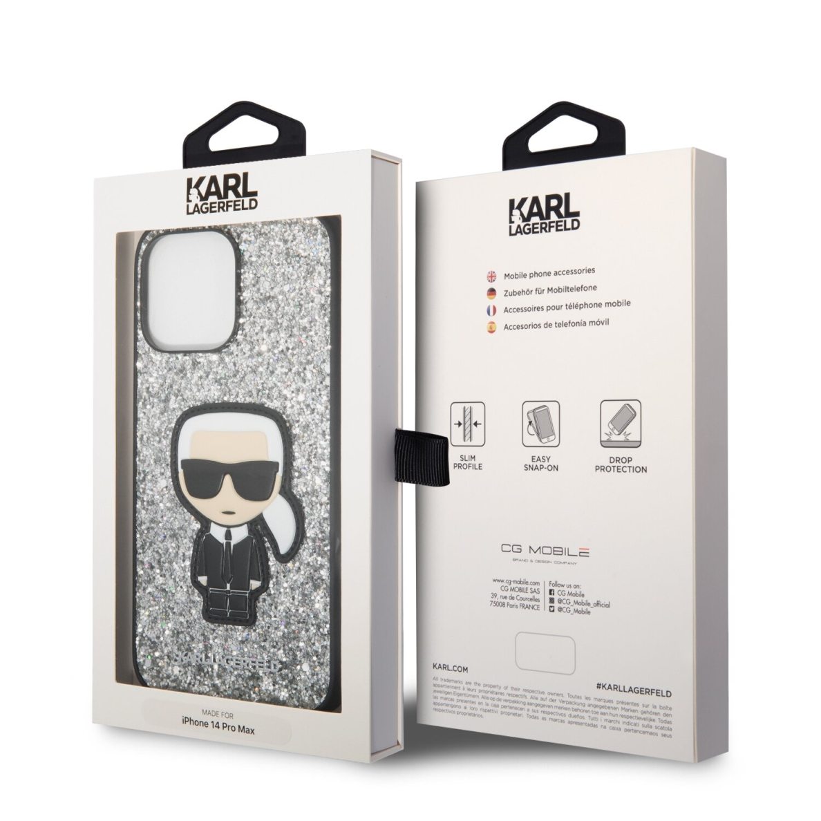 iPhone 14 PRO MAX sidabro sp. glitter KARL LAGERFELD nugarėlė KLHCP14XGFKPG 7