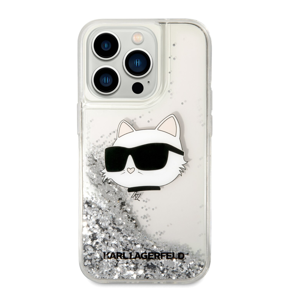 iPhone 14 PRO silver NFT Liquid Glitter KARL LAGERFELD nugarėlė 2