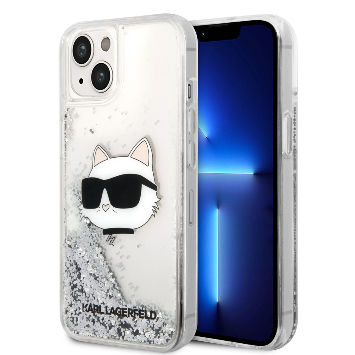 iPhone 14/13 silver NFT Liquid Glitter KARL LAGERFELD nugarėlė