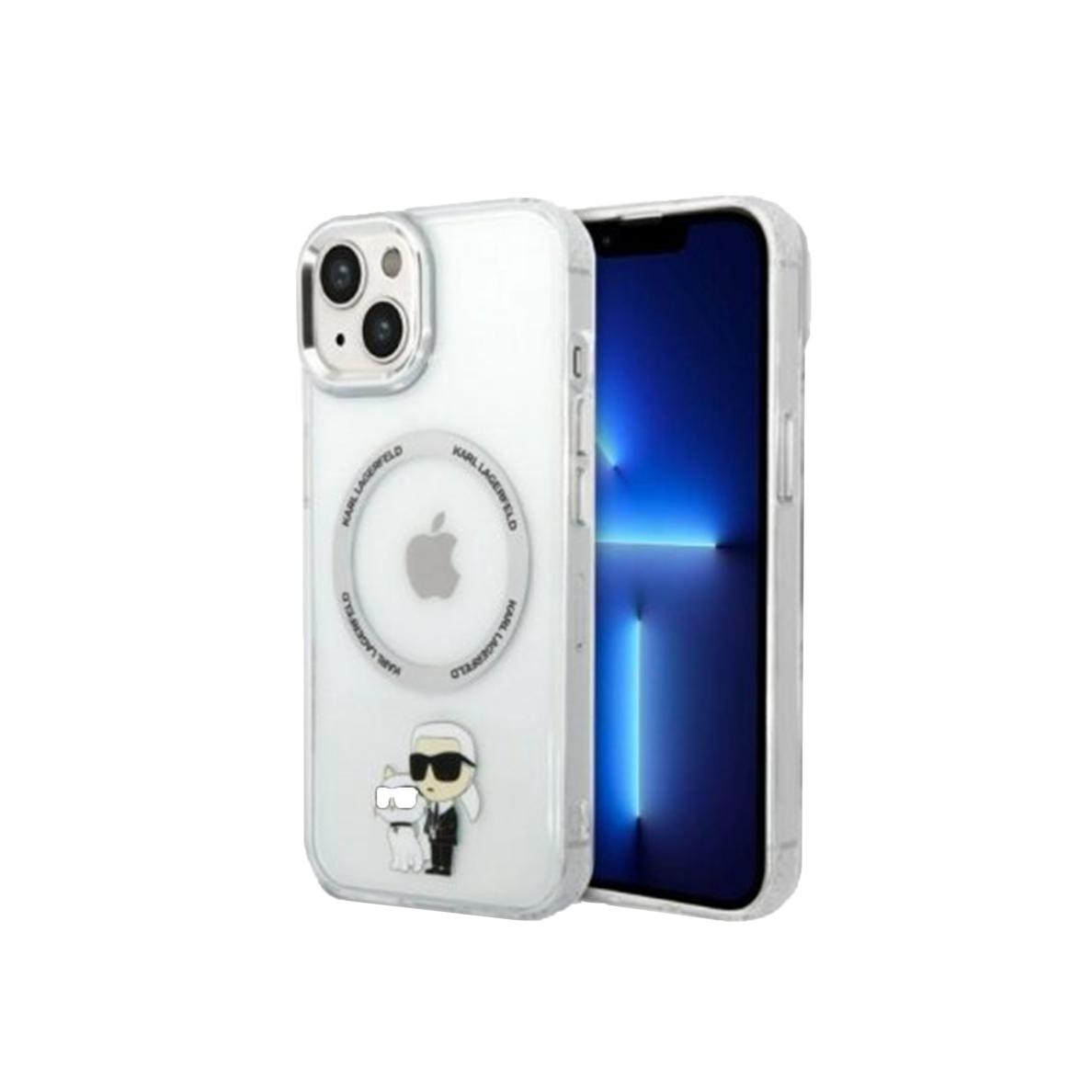 iPhone 14/13 transparent + silver Magsafe KARL LAGERFELD nugarėlė