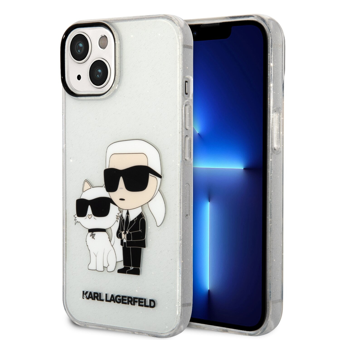 iPhone 14/13 transparent NFT IML Glitter KARL LAGERFELD nugarėlė