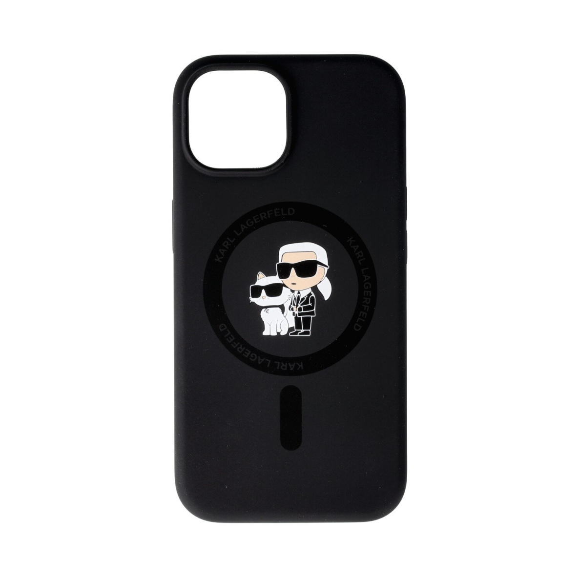 iPhone 15 / 14 / 13 black Magsafe Silicone KC Heads Ring KARL LAGERFELD nugarėlė