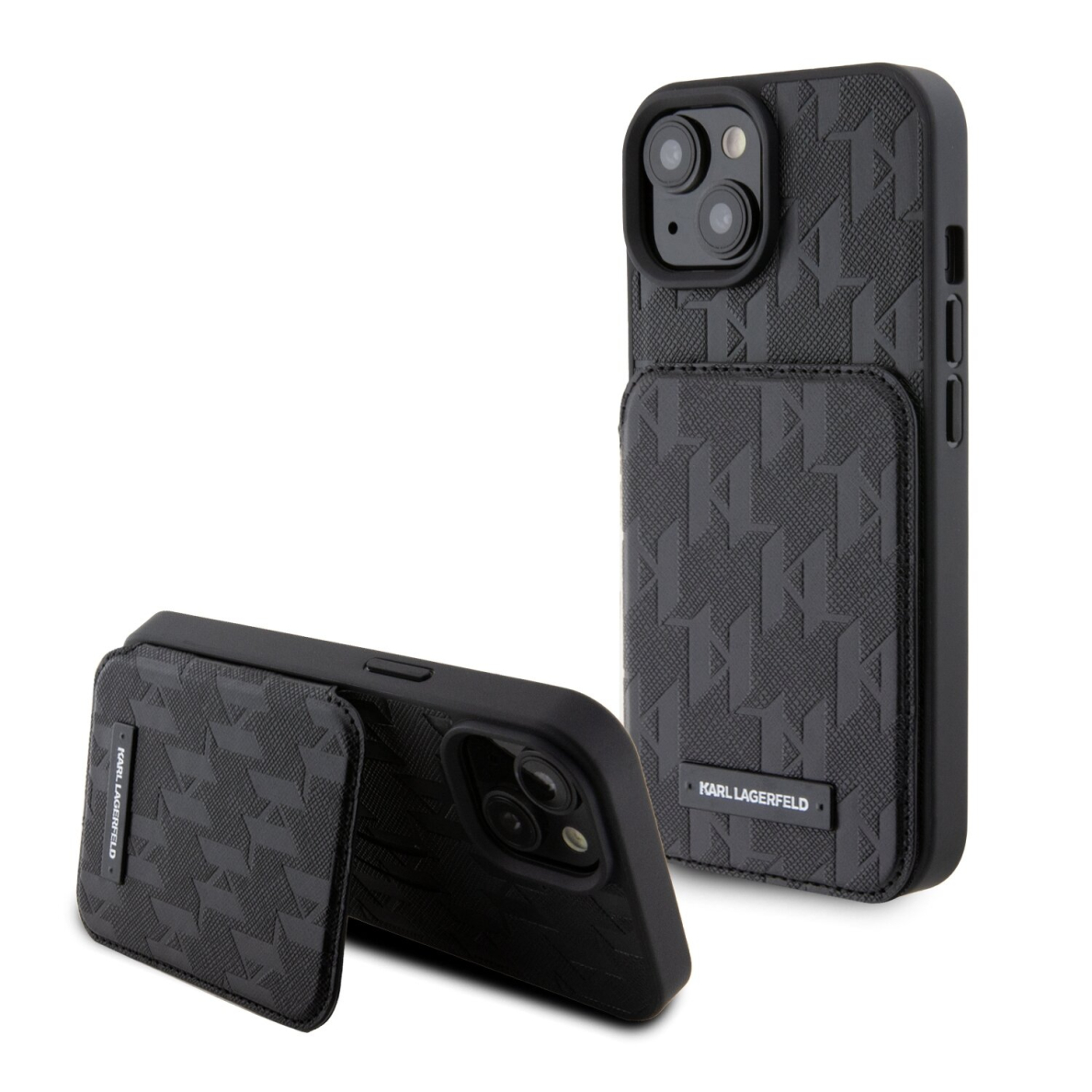iPhone 15 / 14 / 13 black Saffiano Cardslots and Stand Monogram KARL LAGERFELD nugarėlė 4