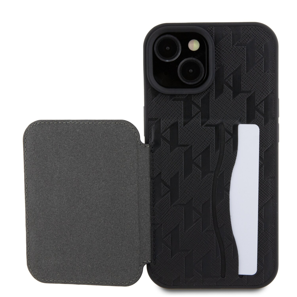 iPhone 15 / 14 / 13 black Saffiano Cardslots and Stand Monogram KARL LAGERFELD nugarėlė 2
