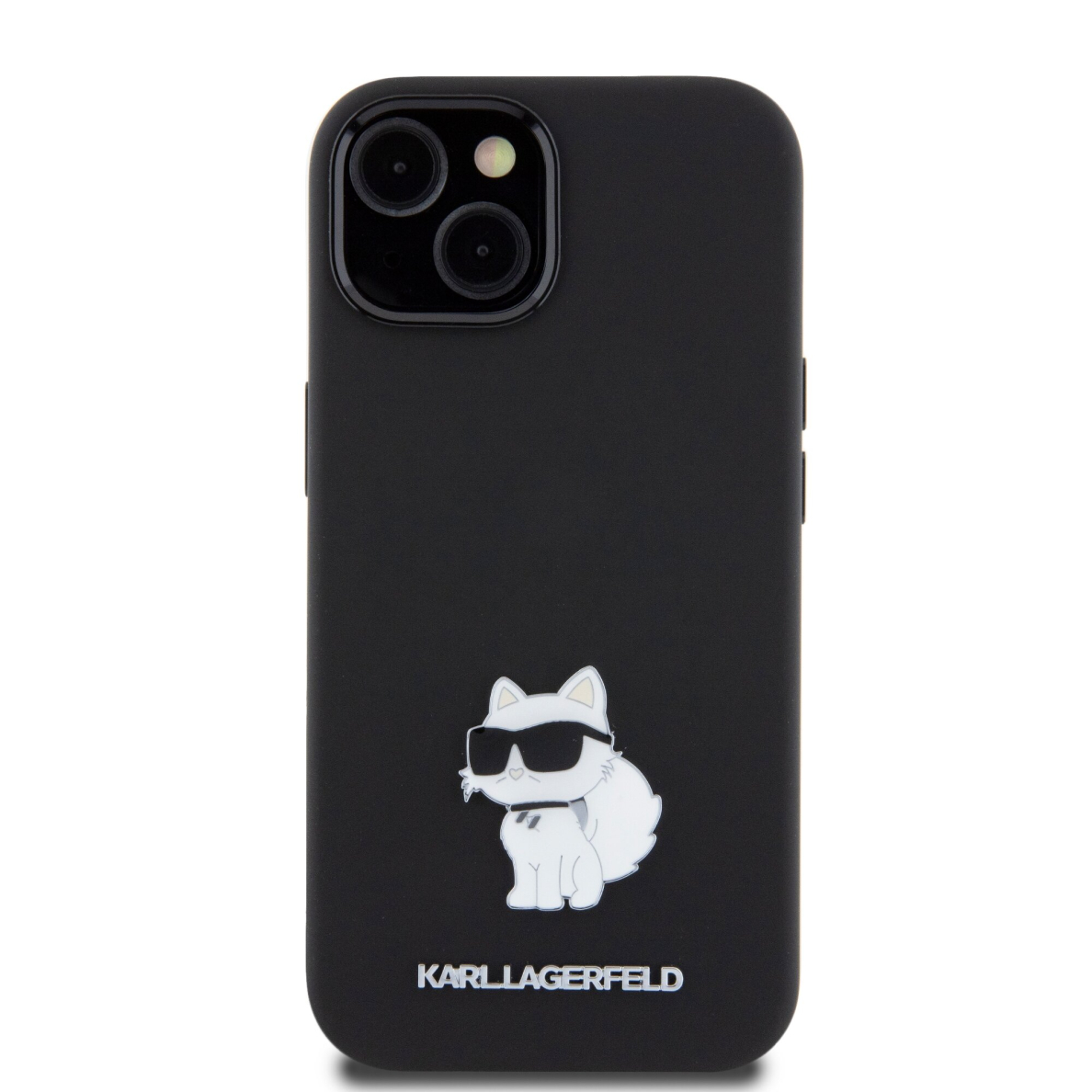iPhone 15 / 14 / 13 black Silicone Metal PIN KARL LAGERFELD nugarėlė 1