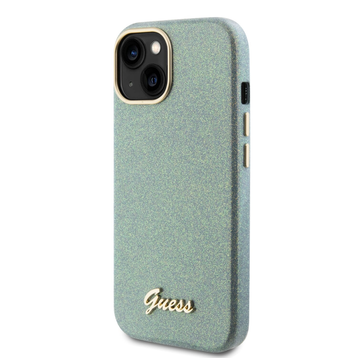 iPhone 15 / 14 / 13 khaki Glitter Glossy Script GUESS nugarėlė 3