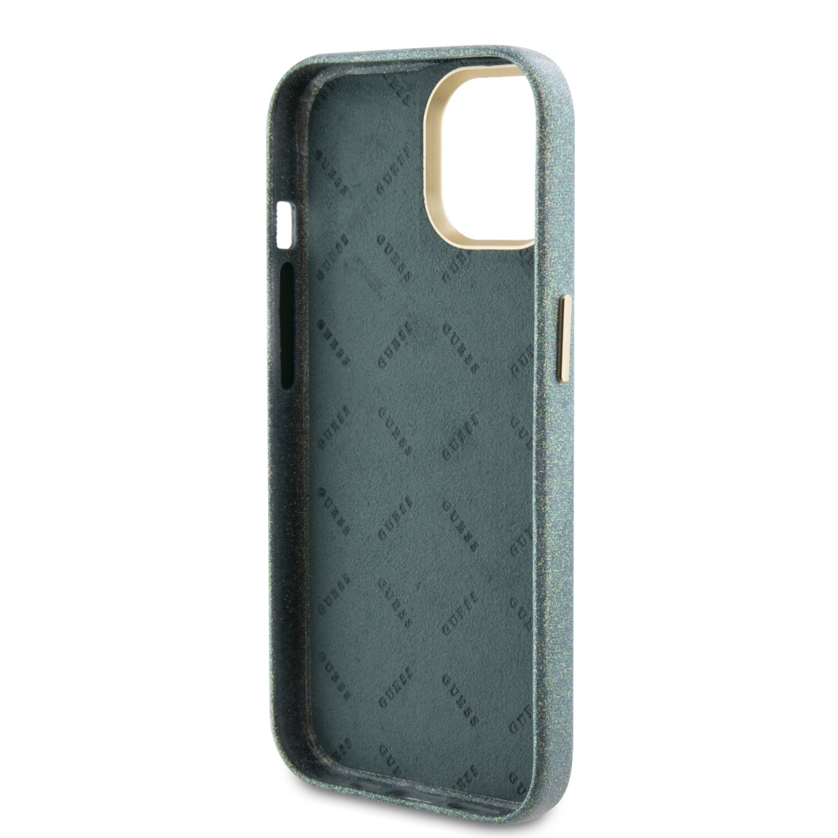 iPhone 15 / 14 / 13 khaki Glitter Glossy Script GUESS nugarėlė 6