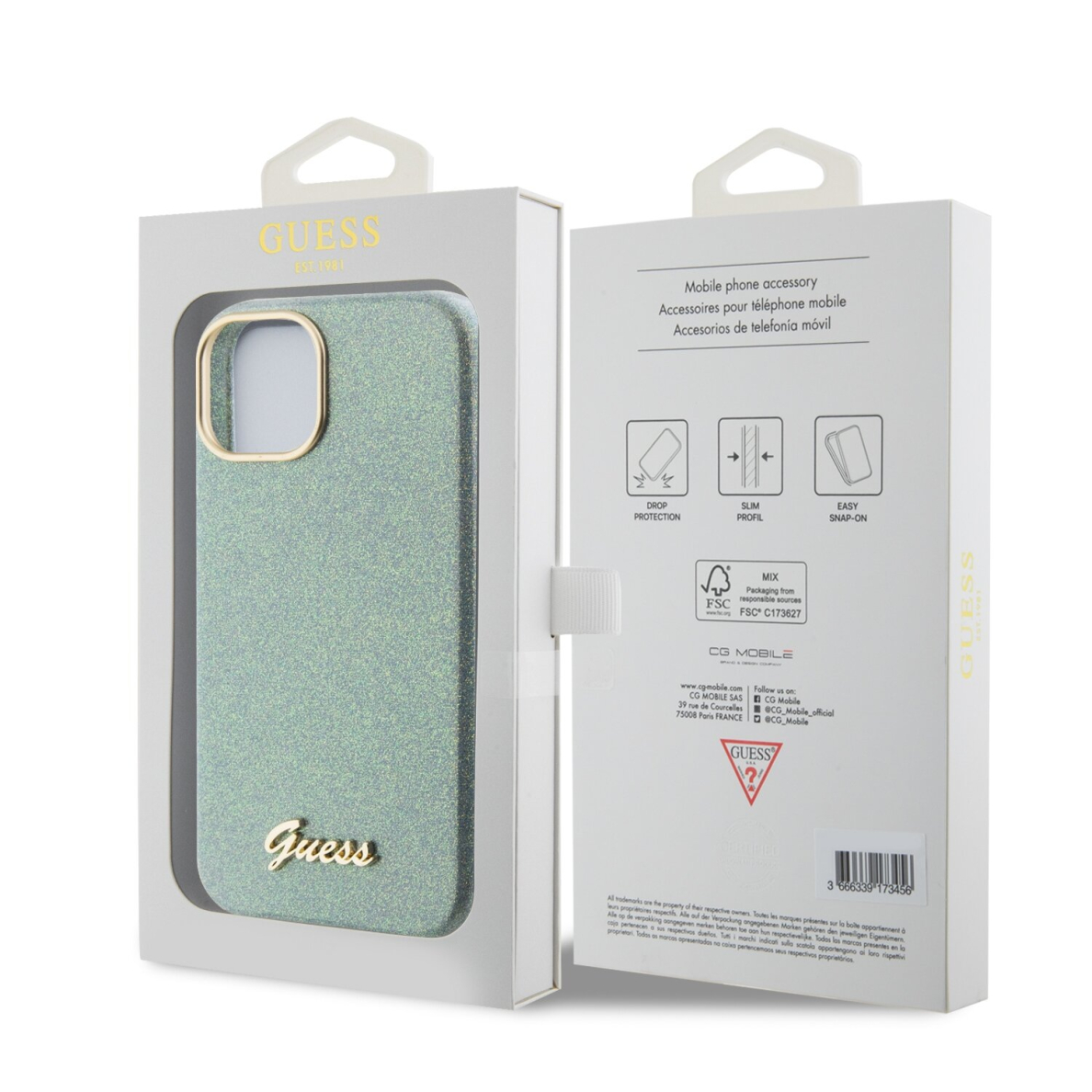 iPhone 15 / 14 / 13 khaki Glitter Glossy Script GUESS nugarėlė 7