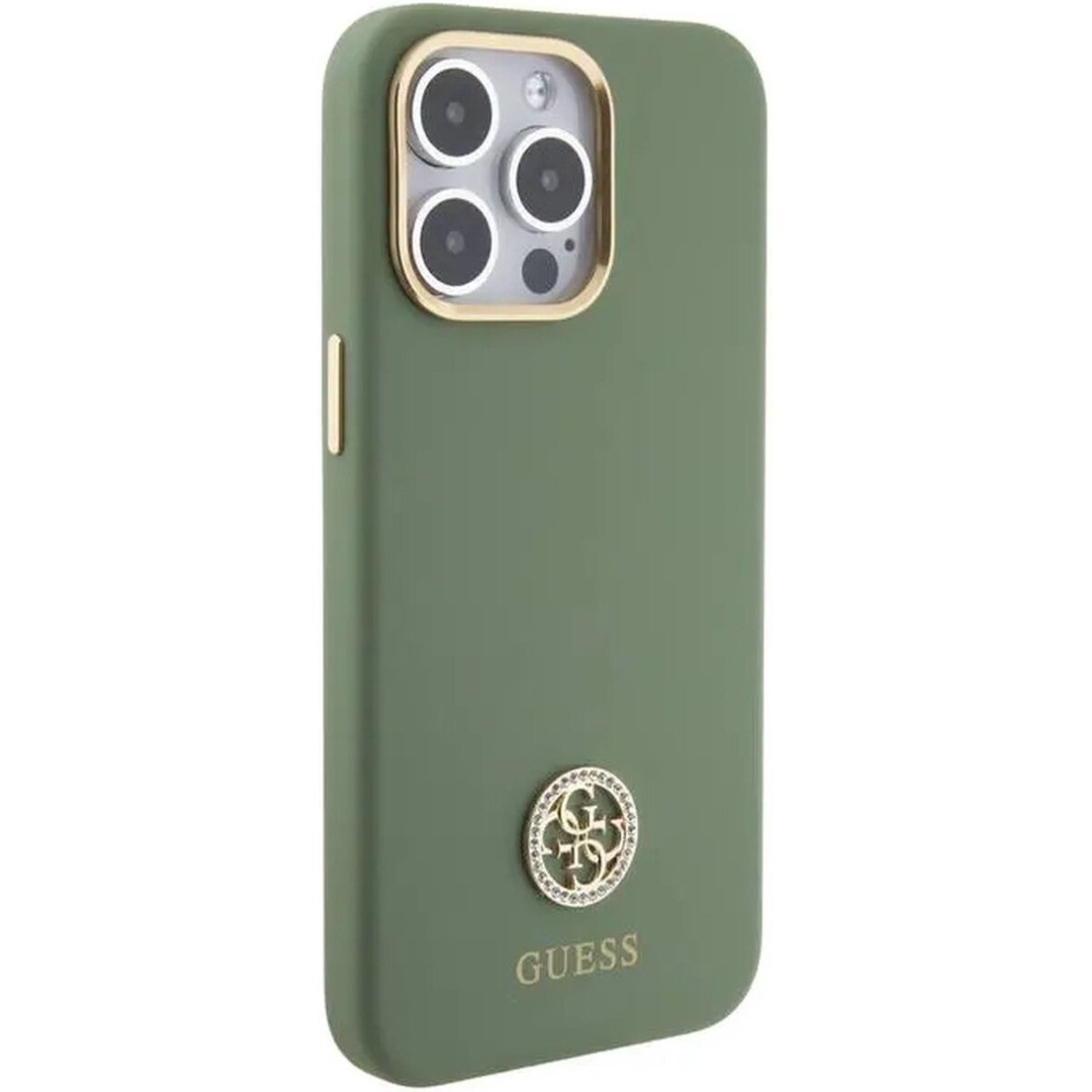 iPhone 15 / 14 / 13 khaki Silicone HC Strass Logo GUESS nugarėlė 1