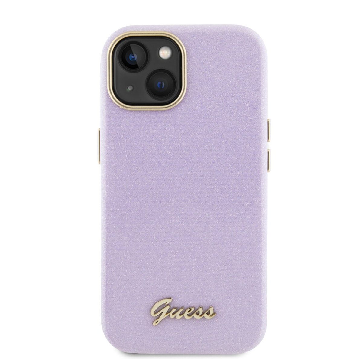 iPhone 15 / 14 / 13 lilac Glitter Glossy Script GUESS nugarėlė