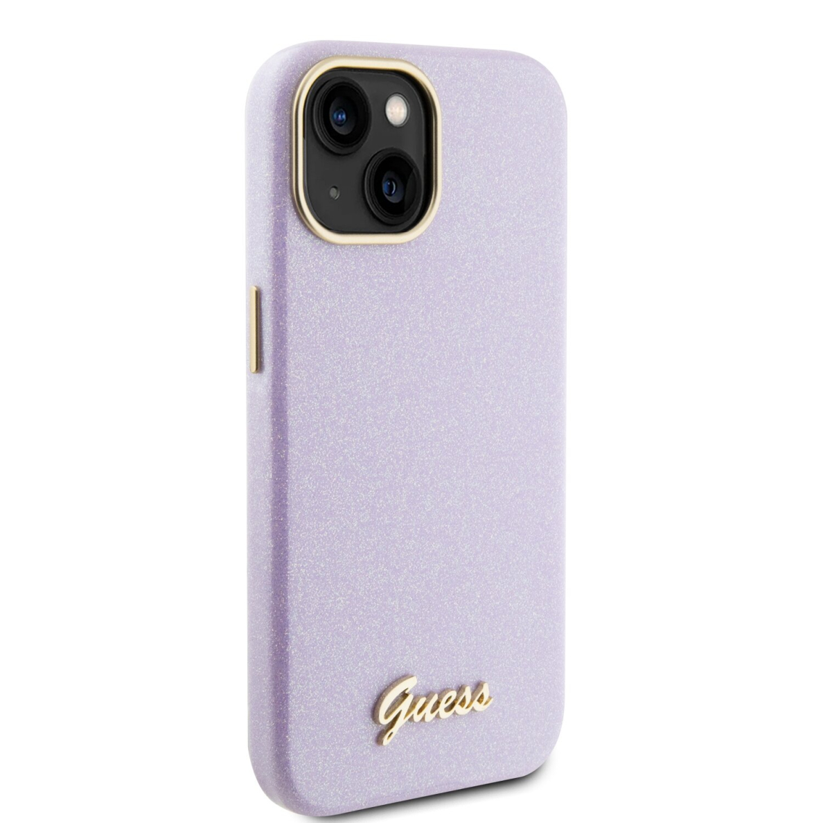 iPhone 15 / 14 / 13 lilac Glitter Glossy Script GUESS nugarėlė 3