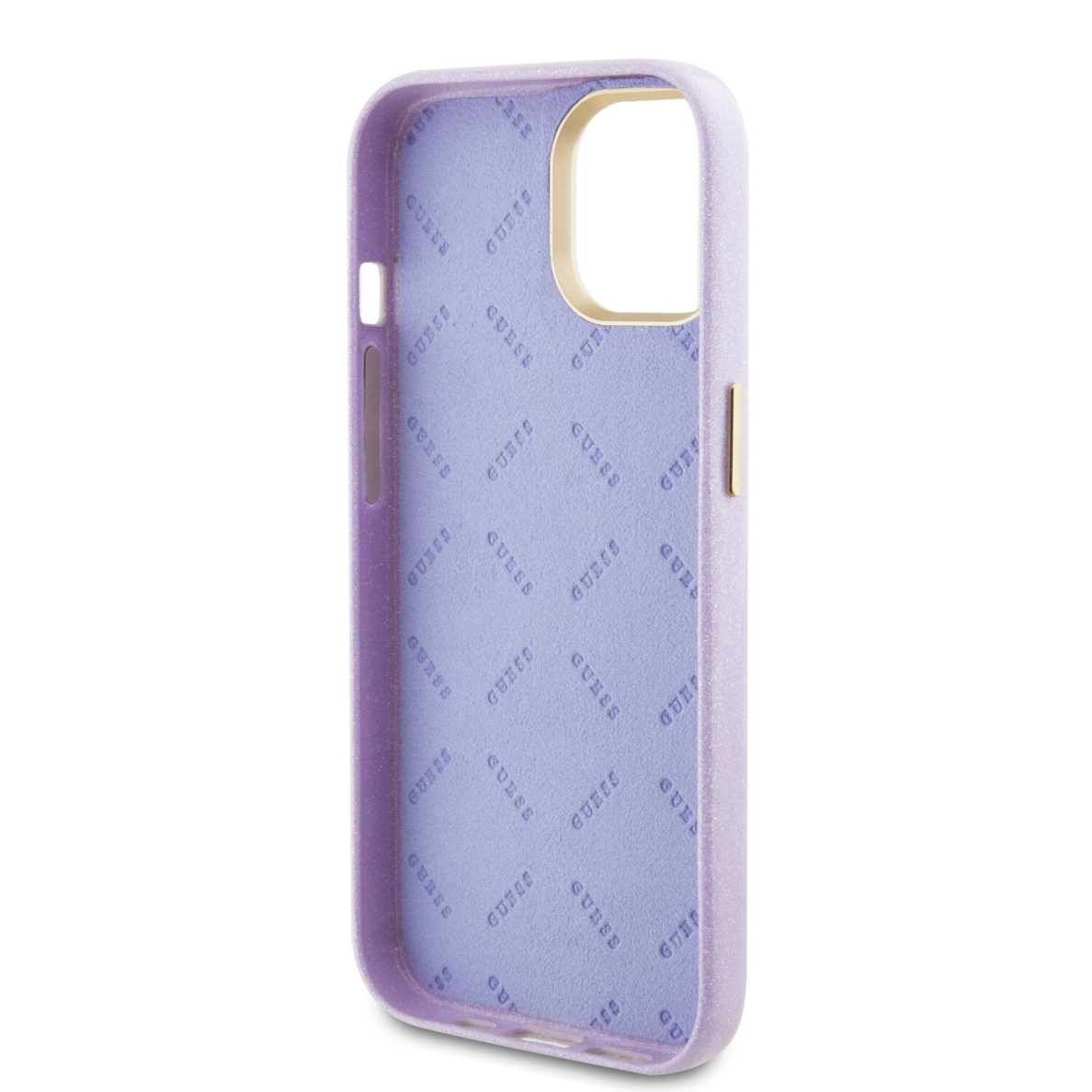 iPhone 15 / 14 / 13 lilac Glitter Glossy Script GUESS nugarėlė 6