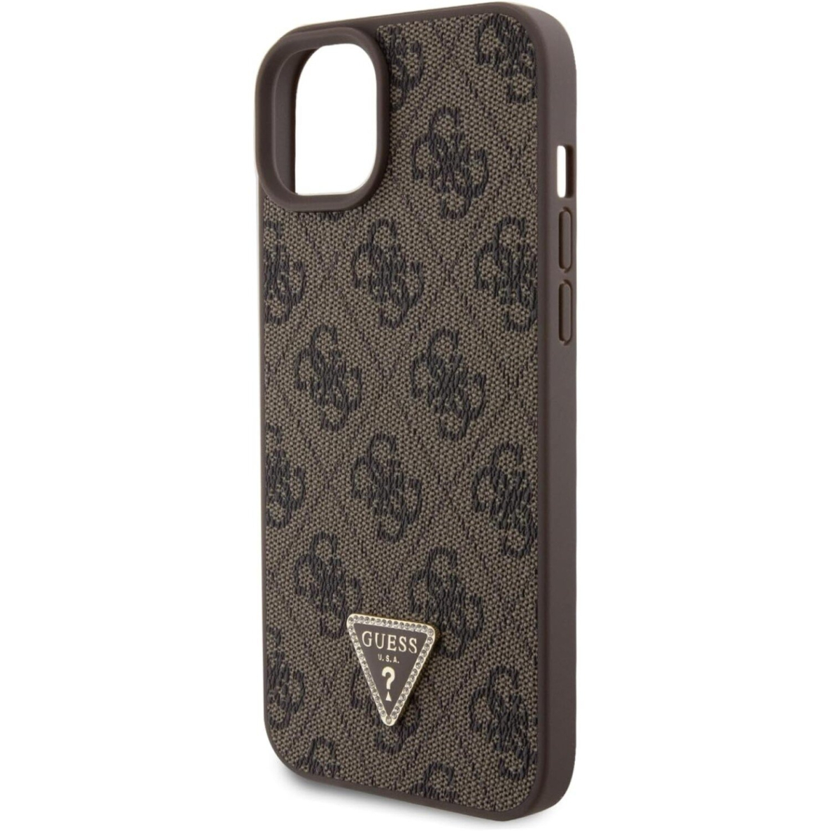 iPhone 15 PLUS brown PU Leather Triangle Strass GUESS nugarėlė 4