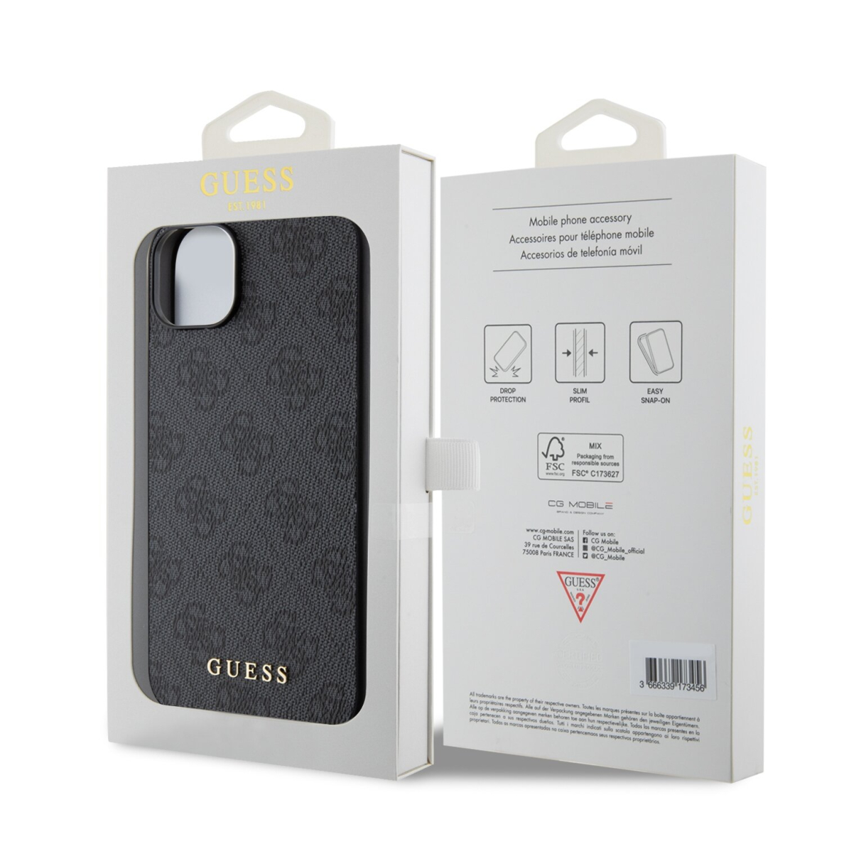 iPhone 15 PLUS grey Metal Gold Logo GUESS nugarėlė 1
