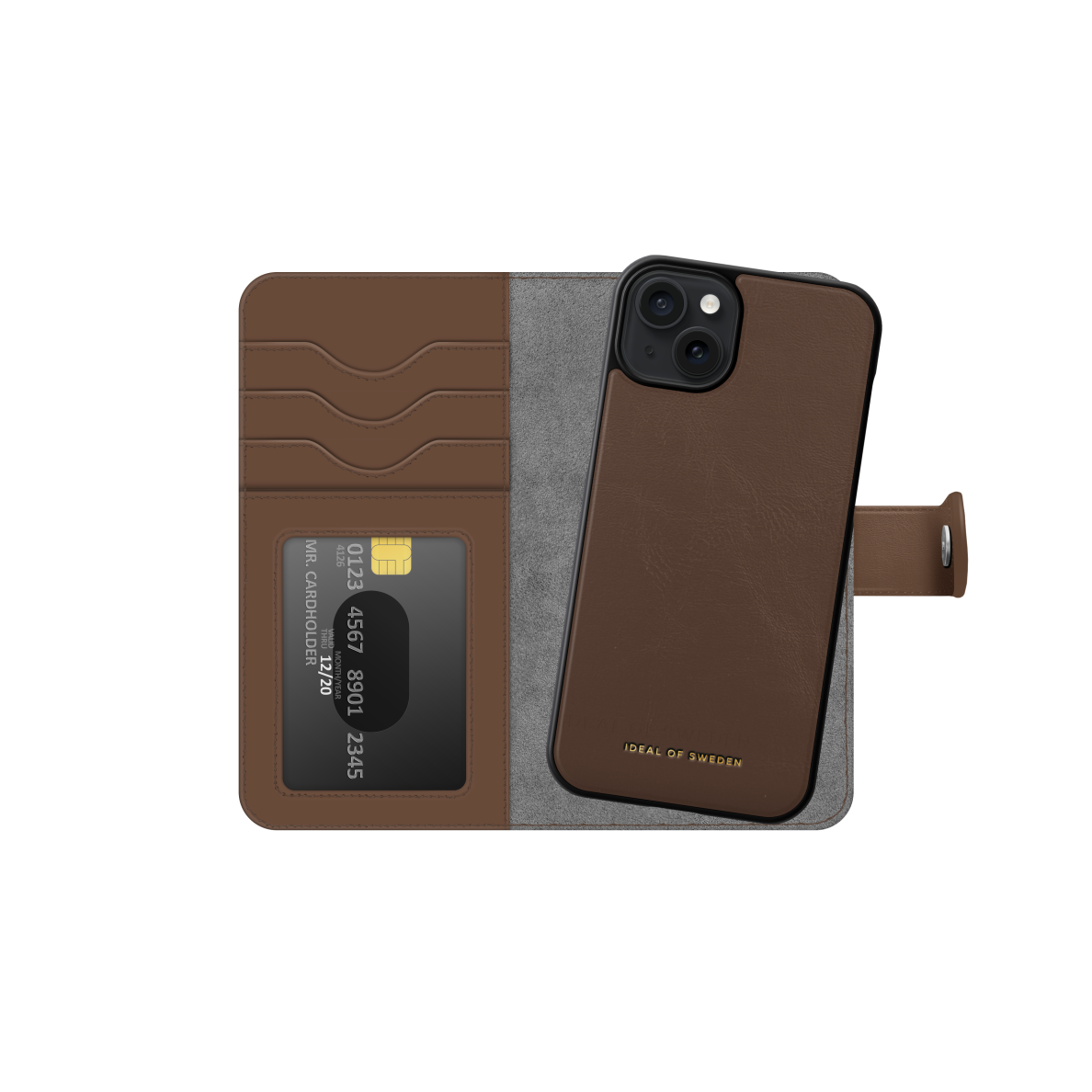 iPhone 15 PLUS iDeal Of Sweden dėklas Magnet Wallet+ Dark Brown 4
