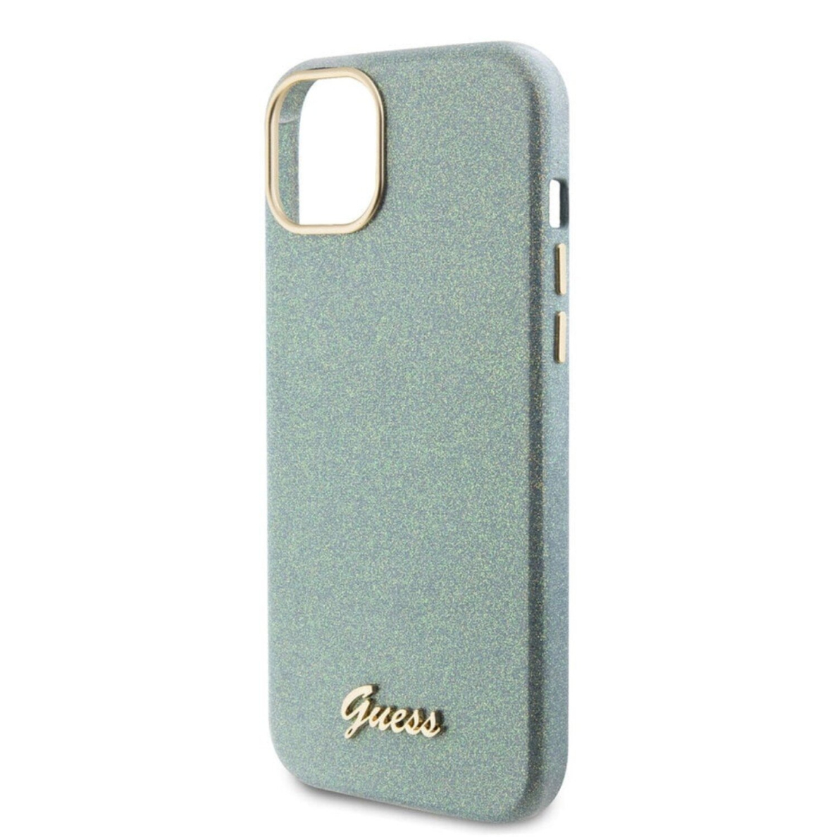 iPhone 15 PLUS khaki Glitter Glossy Script GUESS nugarėlė 3