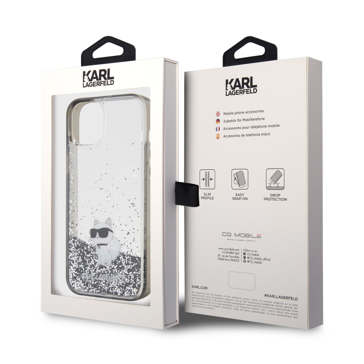 iPhone 15 PLUS silver Liquid Glitter Choupette KARL LAGERFELD nugarėlė 7