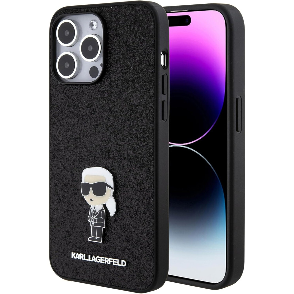 iPhone 15 PRO black Glitter Fixed Metal Ikonik IML KARL LAGERFELD nugarėlė