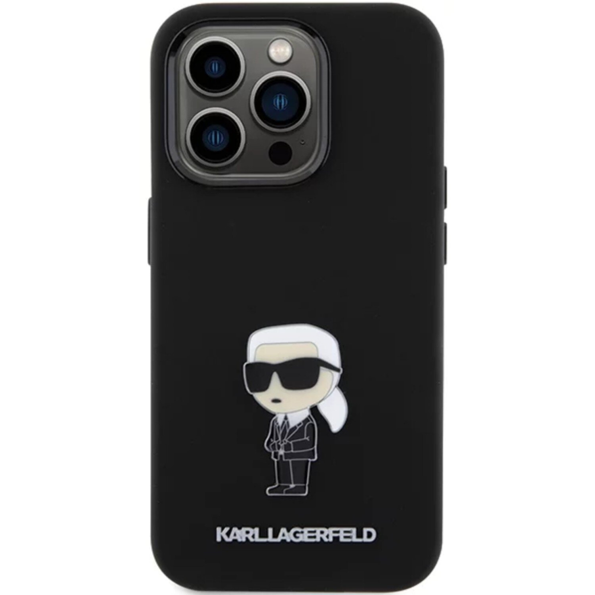 iPhone 15 PRO black Liquid Silicone Metal Ikonik KARL LAGERFELD nugarėlė