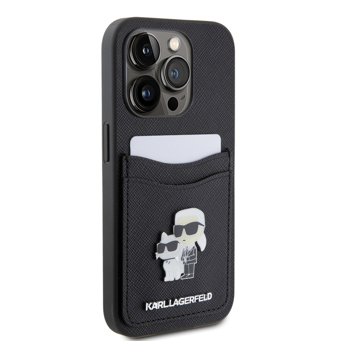 iPhone 15 PRO black Saffiano Cardslots Metal PIN KARL LAGERFELD nugarėlė 3