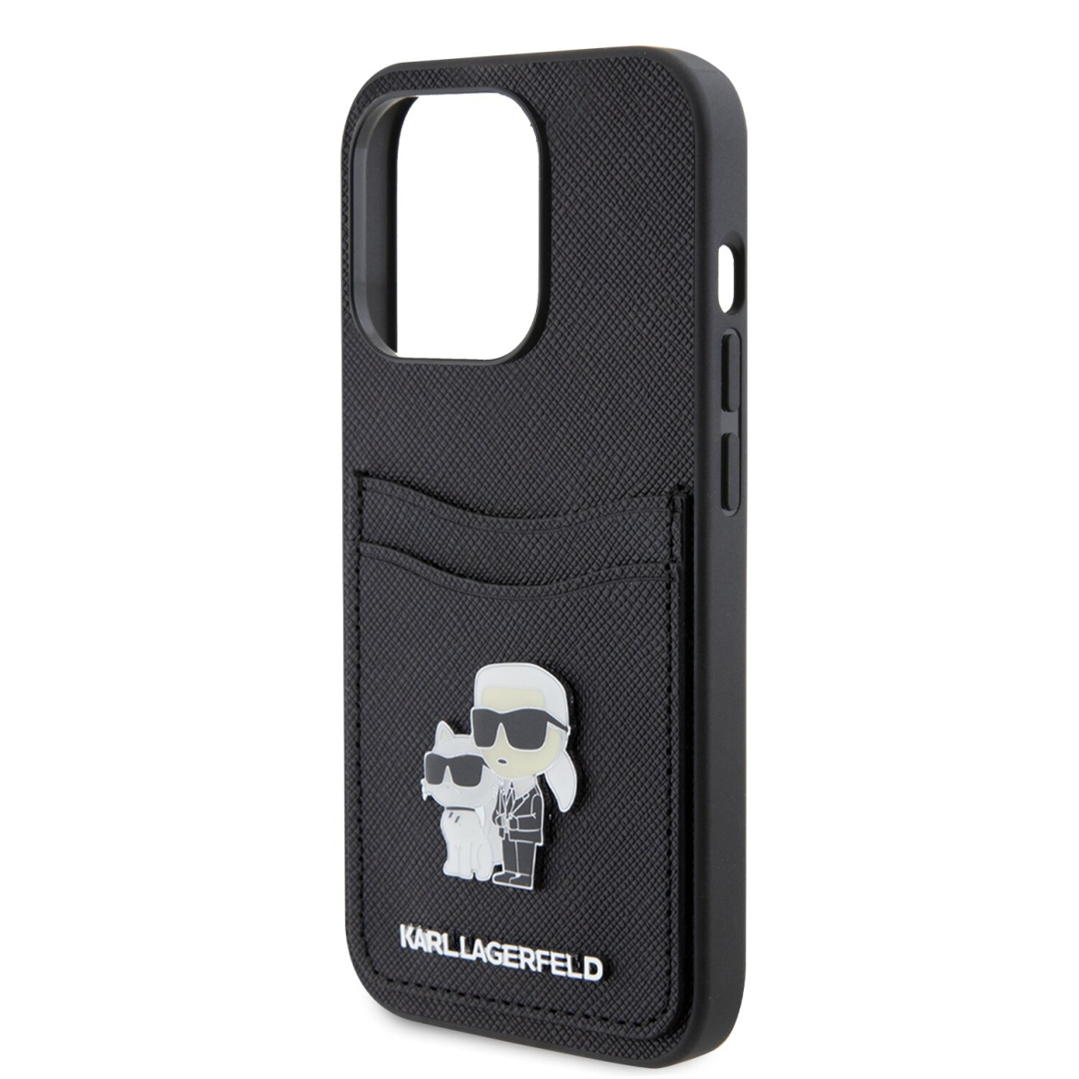 iPhone 15 PRO black Saffiano Cardslots Metal PIN KARL LAGERFELD nugarėlė 5