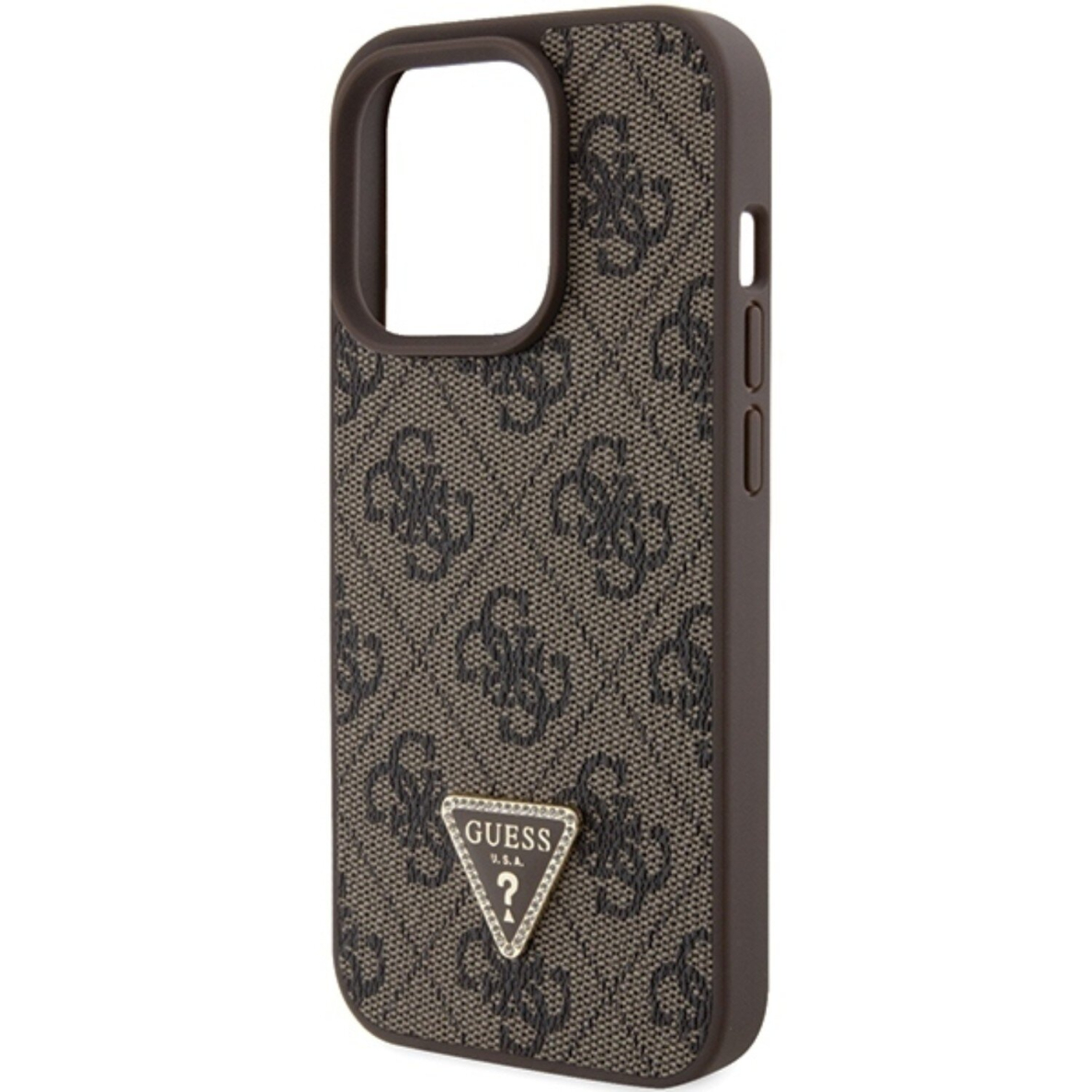iPhone 15 PRO brown PU Leather Triangle Strass GUESS nugarėlė 2