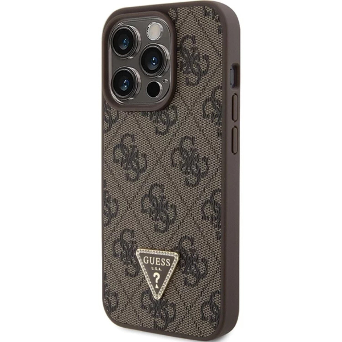 iPhone 15 PRO brown PU Leather Triangle Strass GUESS nugarėlė 1