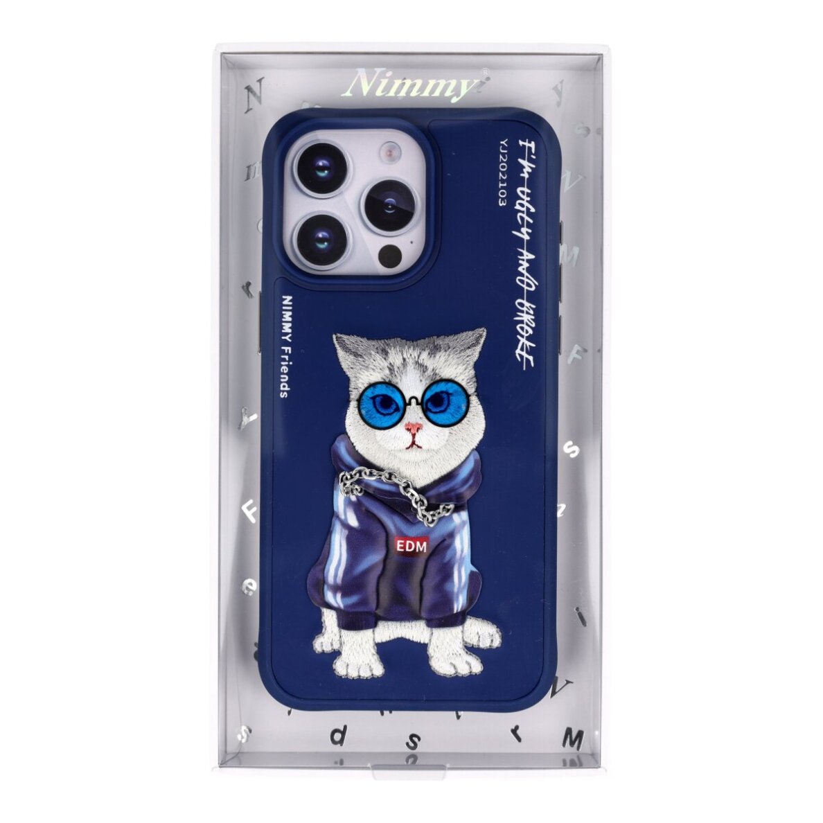 iPhone 15 PRO dark blue NIMMY Cat with Glasses 3.0 nugarėlė 2 iPhone 15 PRO dark blue NIMMY Cat with Glasses 3.0 nugarėlė 2