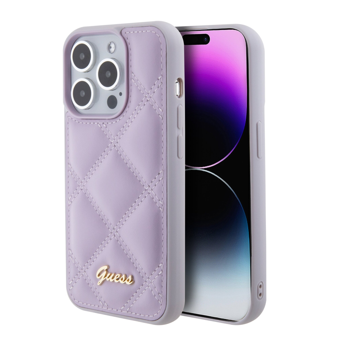 iPhone 15 PRO light purple PU Leather HC Quilted Metal Logo GUESS nugarėlė 2