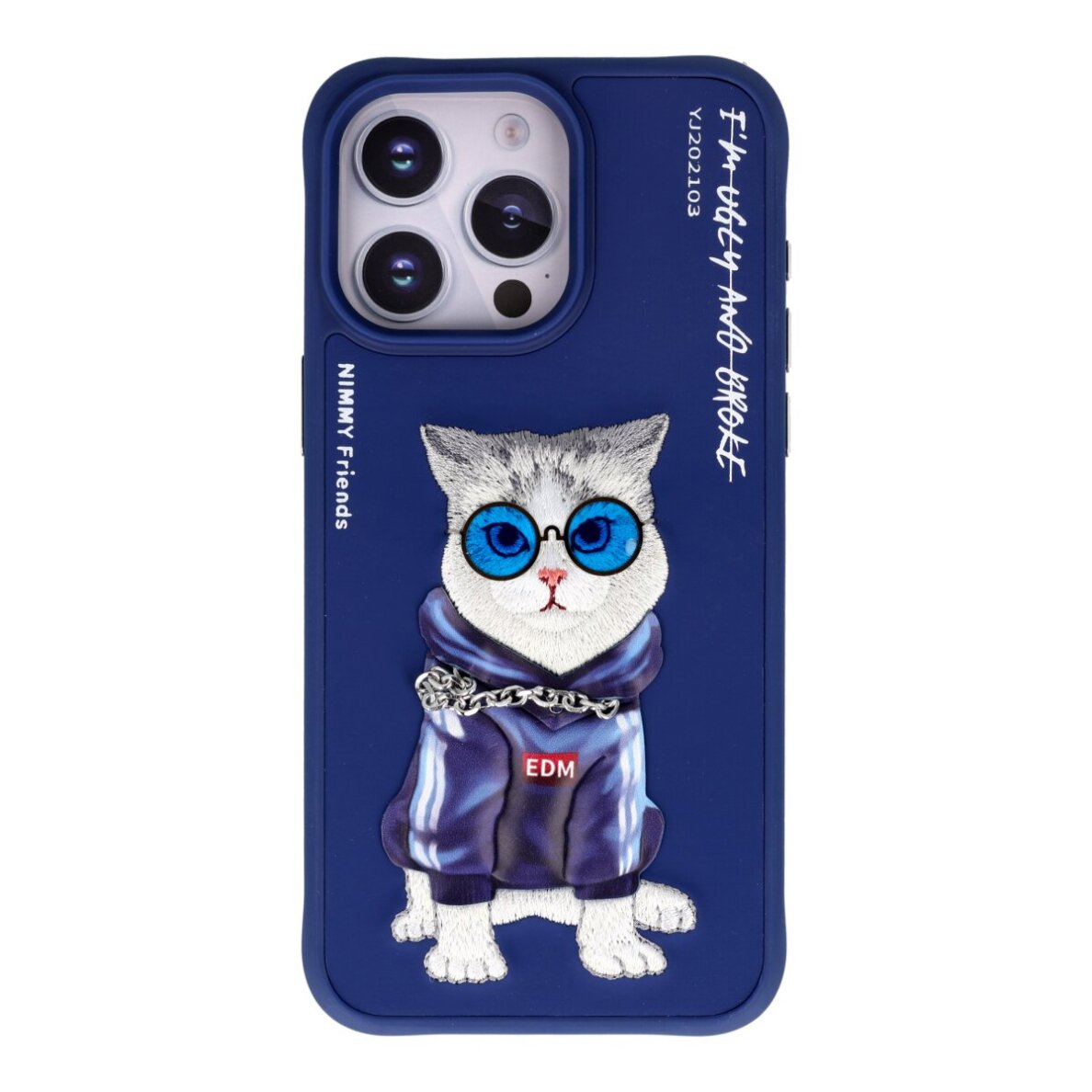 iPhone 15 PRO MAX dark blue NIMMY Cat with Glasses 3.0 nugarėlė iPhone 15 PRO MAX dark blue NIMMY Cat with Glasses 3.0 nugarėlė