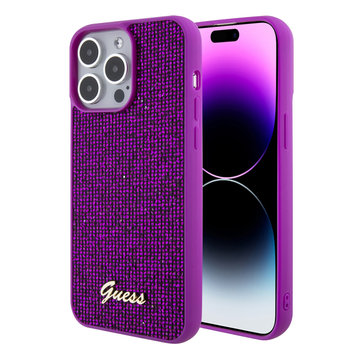 iPhone 15 PRO MAX fuschia Disco Metal Script GUESS nugarėlė