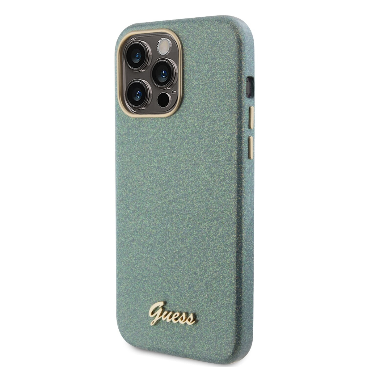 iPhone 15 PRO MAX khaki Glitter Glossy Script GUESS nugarėlė 2