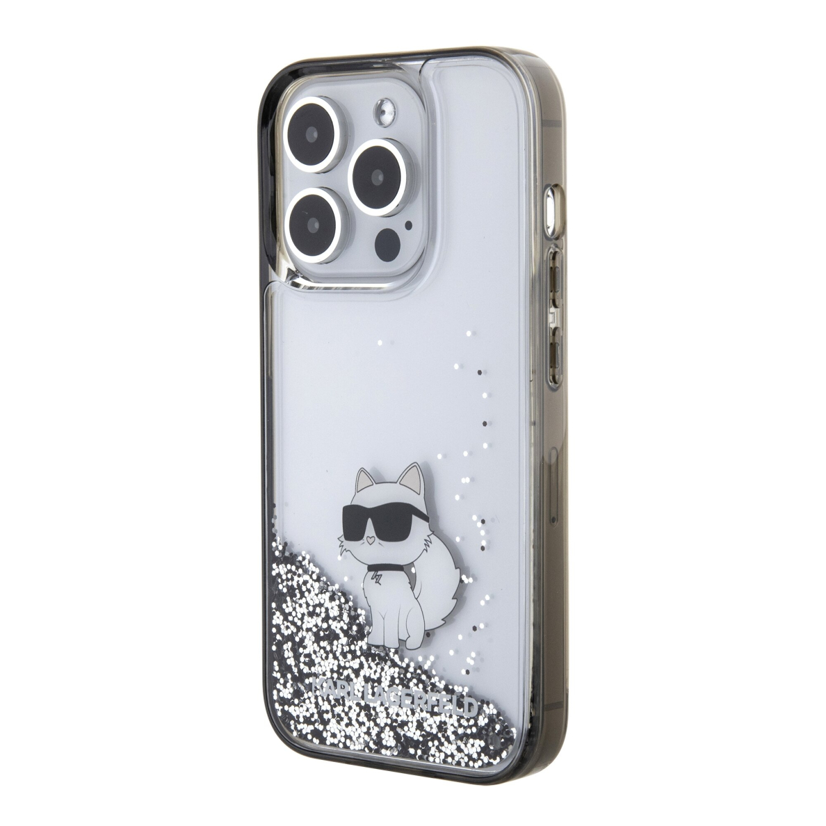 iPhone 15 PRO MAX silver Liquid Glitter Choupette KARL LAGERFELD nugarėlė