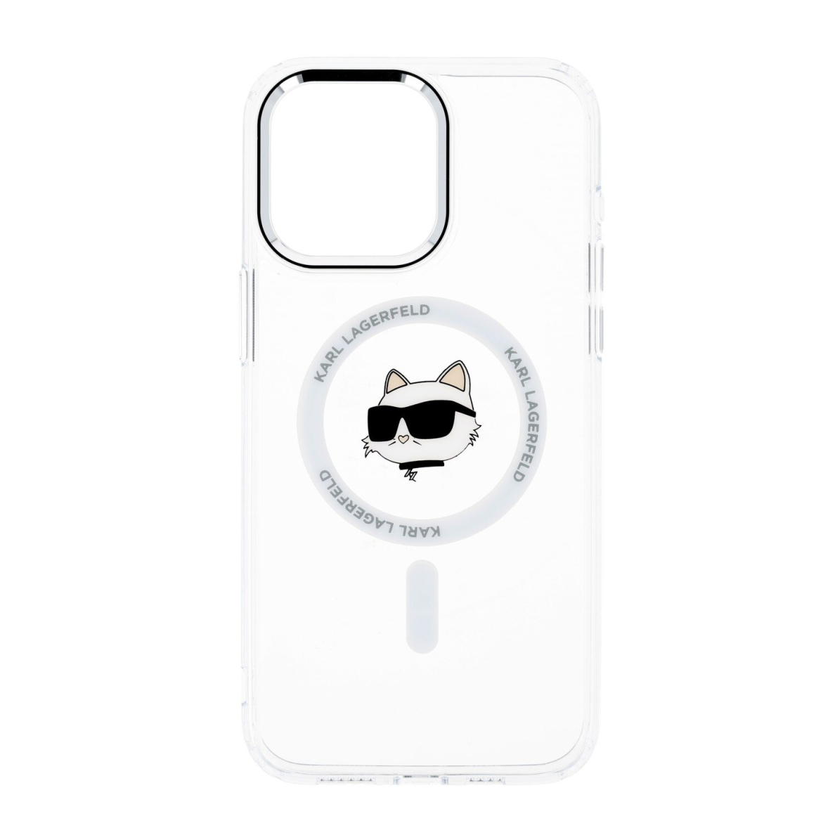 iPhone 15 PRO MAX transparent Magsafe IML Metal Choupette Head KARL LAGERFELD nugarėlė