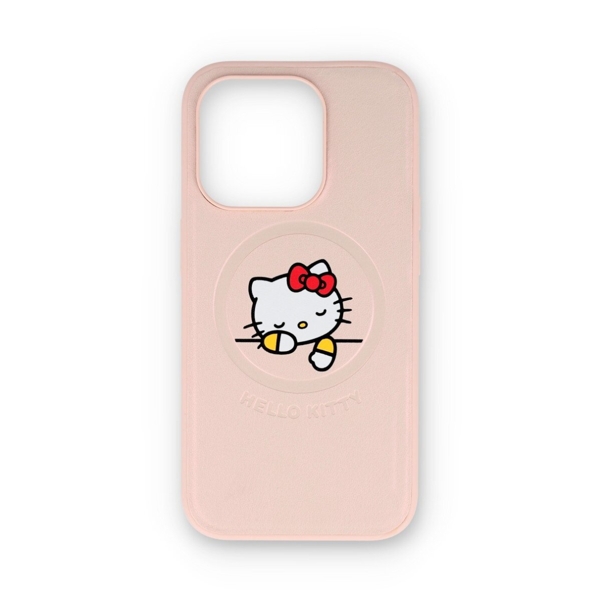 iPhone 15 PRO pink PU Kitty Asleep Logo MagSafe HELLO KITTY nugarėlė