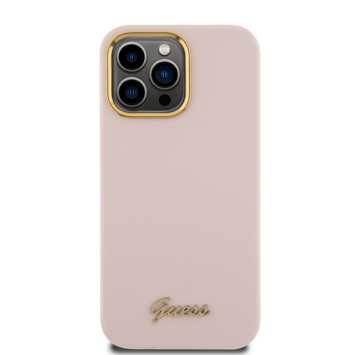 iPhone 15 PRO pink Silicone Script Metal Logo&Frame GUESS nugarėlė 2