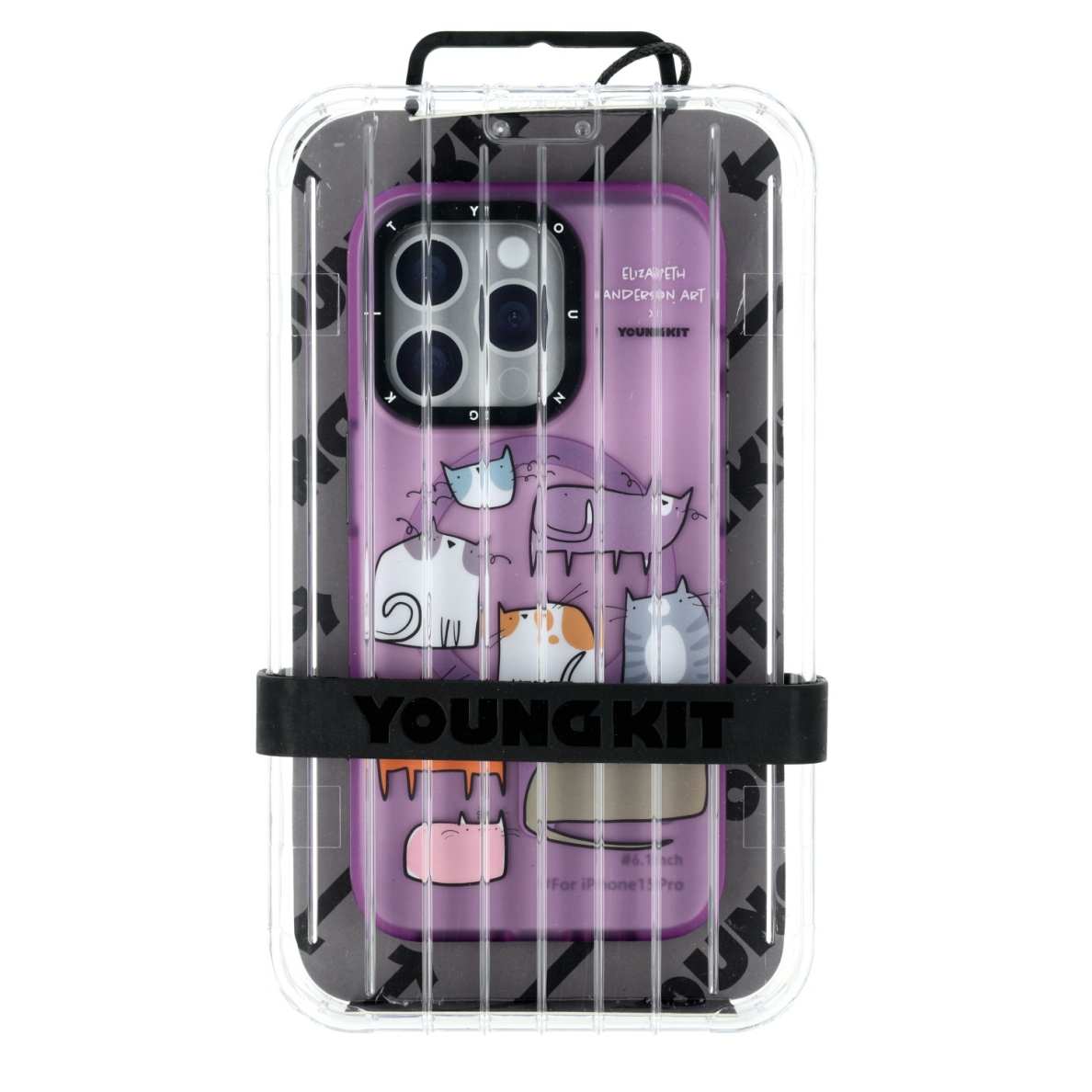 iPhone 15 PRO purple YOUNGKIT MagSafe Elizabeth Anderson Art Adorable Cat nugarėlė 1