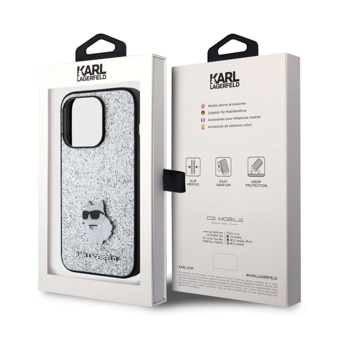 iPhone 15 PRO silver Fixed Glitter Metal PIN KARL LAGERFELD nugarėlė 7