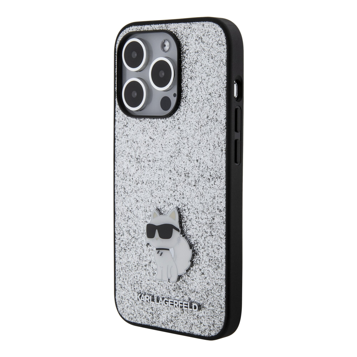 iPhone 15 PRO silver Fixed Glitter Metal PIN KARL LAGERFELD nugarėlė 1