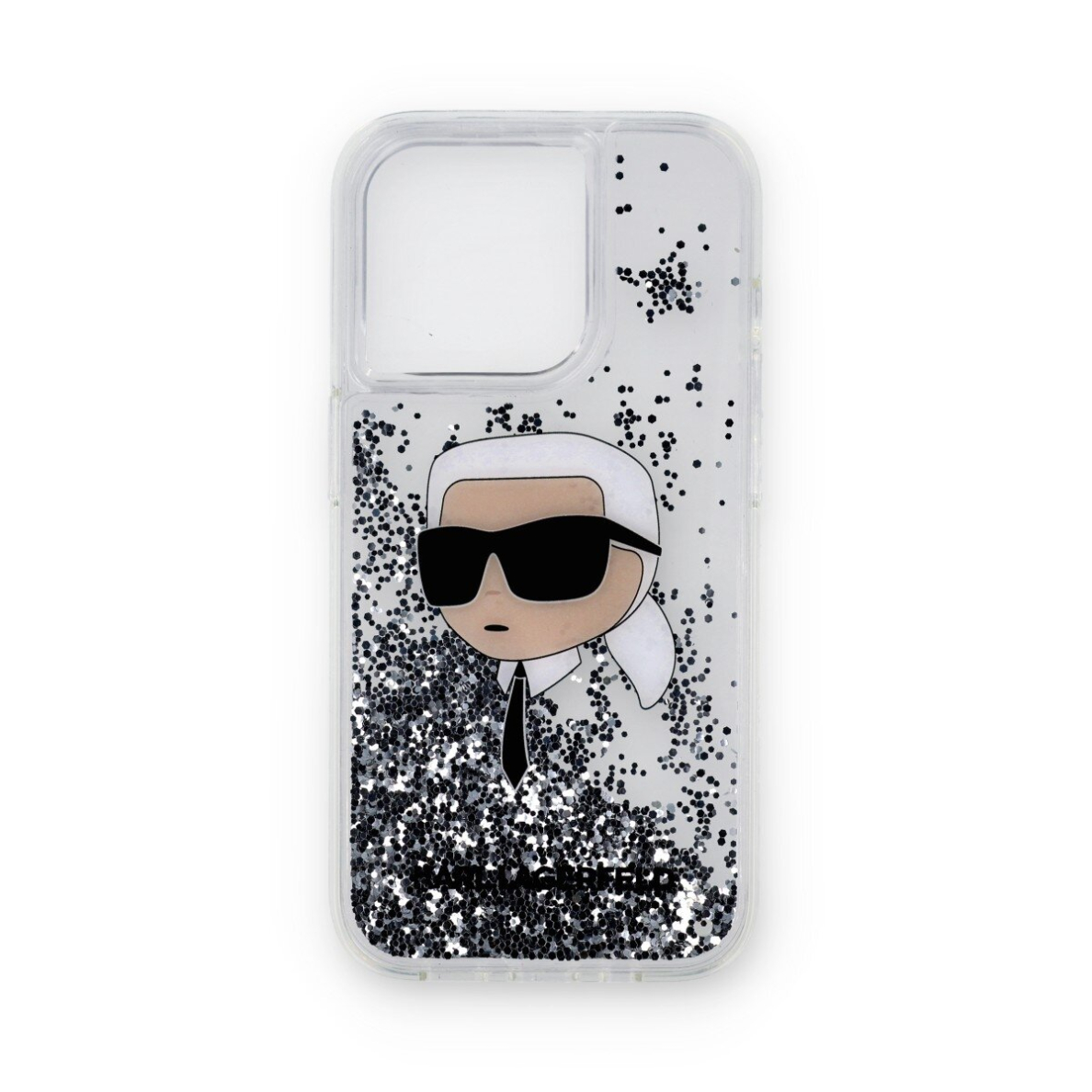 iPhone 15 PRO silver Liquid Glitter Karl Head KARL LAGERFELD nugarėlė