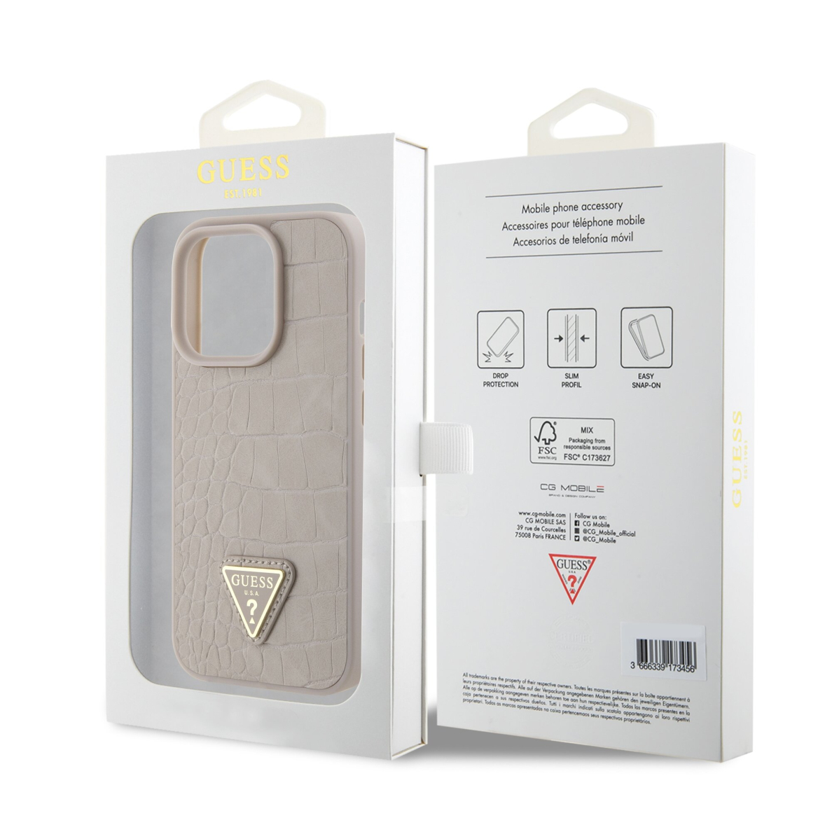 iPhone 15 PRO taupe PU Leather Croco Logo Bundle Charm GUESS nugarėlė 7