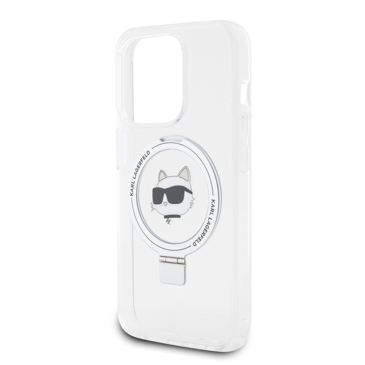 iPhone 15 PRO white Ring Stand MagSafe Choupette Head KARL LAGERFELD nugarėlė 5