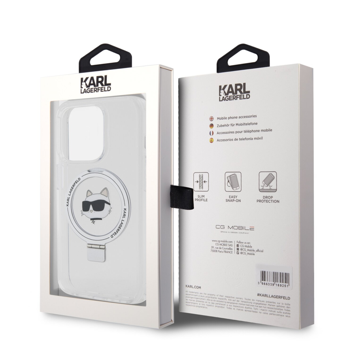 iPhone 15 PRO white Ring Stand MagSafe Choupette Head KARL LAGERFELD nugarėlė 7