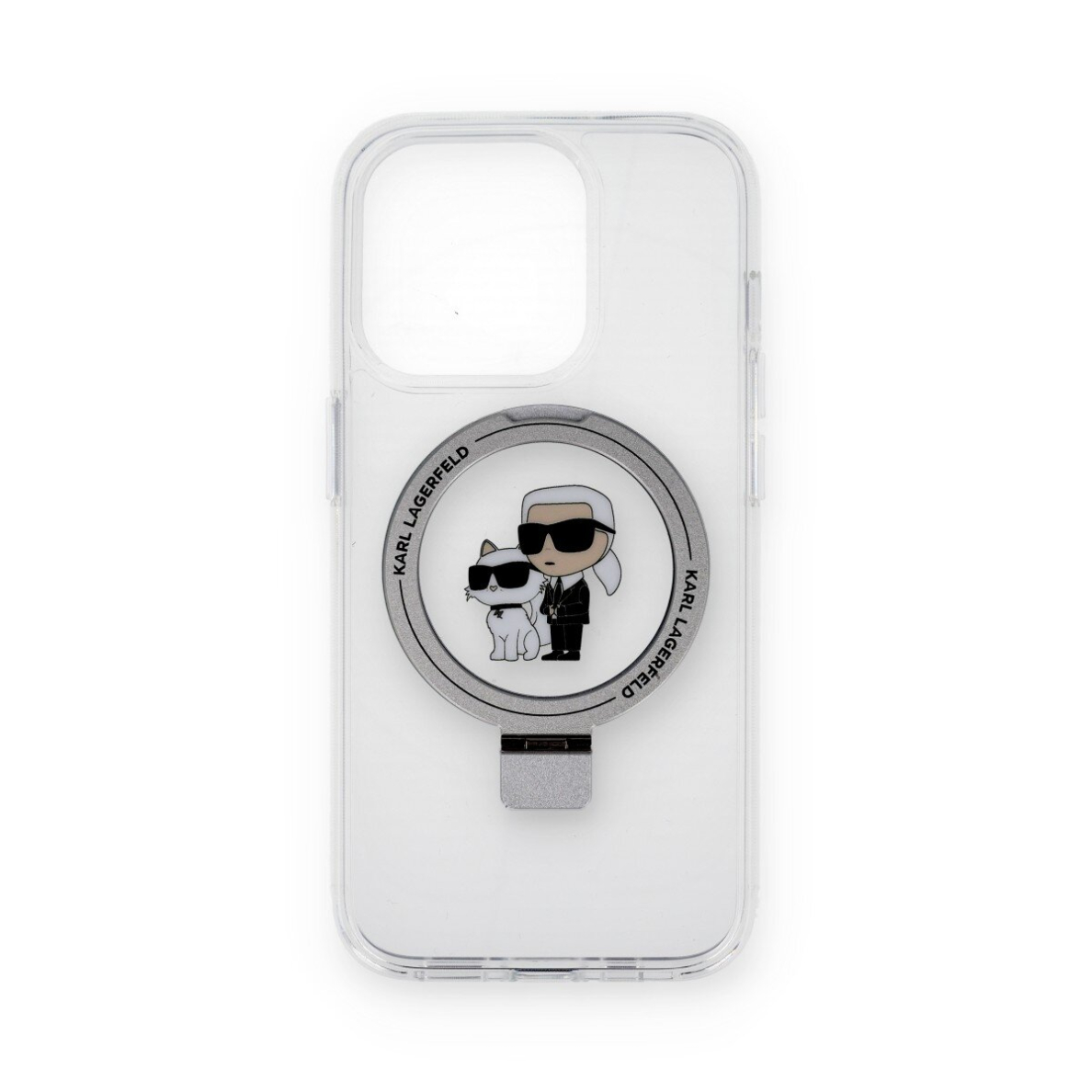 iPhone 15 PRO white Ring Stand MagSafe Karl and Choupette KARL LAGERFELD nugarėlė