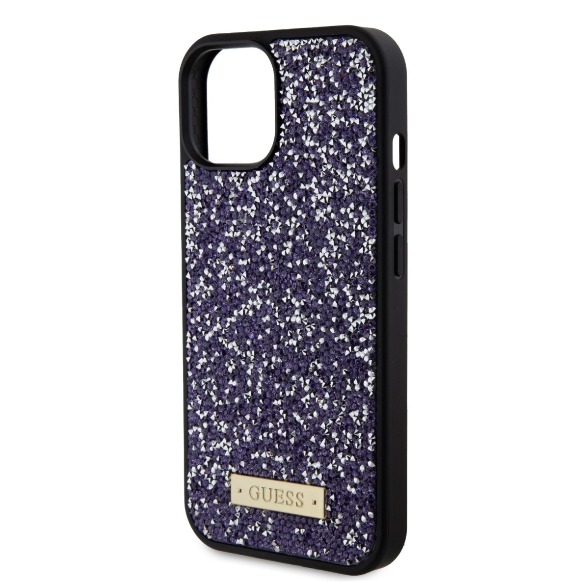 iPhone 15 / 14 / 13 purple Rhinestone Metal Logo GUESS nugarėlė 3