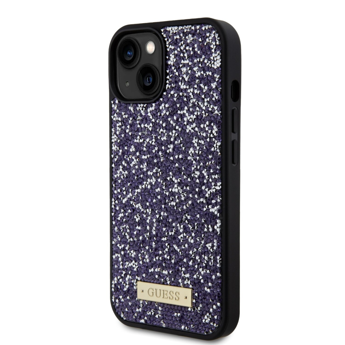 iPhone 15 / 14 / 13 purple Rhinestone Metal Logo GUESS nugarėlė 7