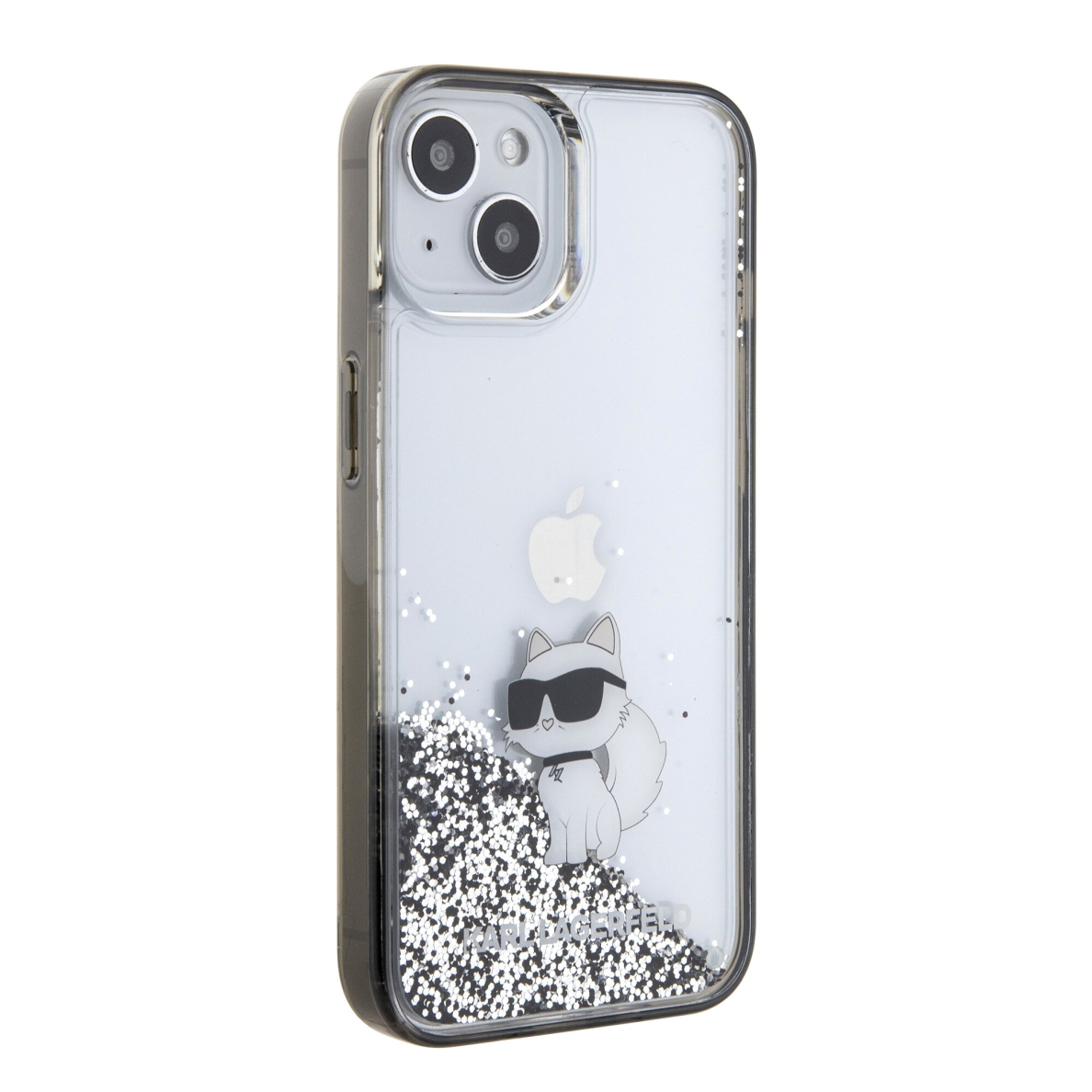 iPhone 15 / 14 / 13 silver Liquid Glitter Choupette KARL LAGERFELD nugarėlė 2