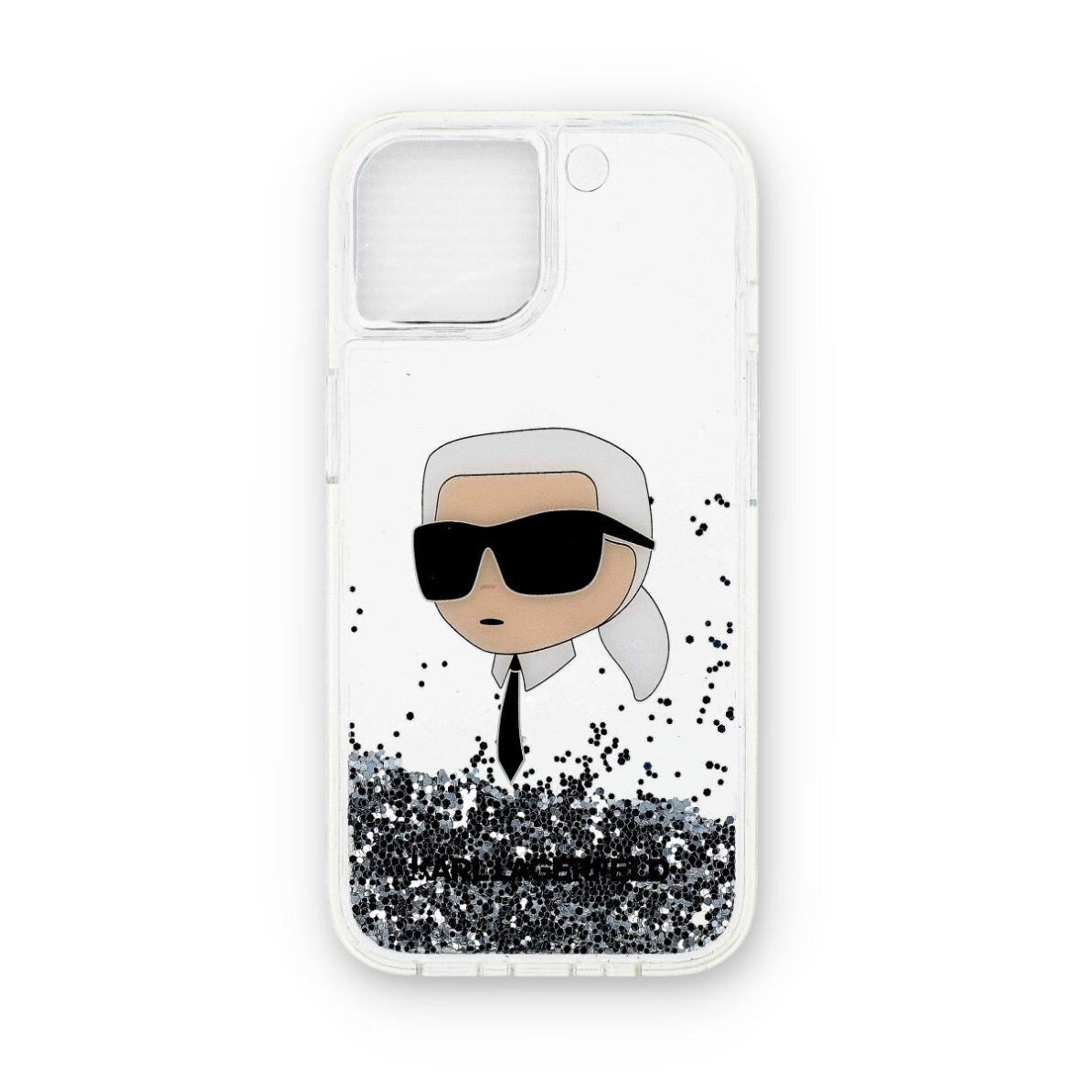 iPhone 15 / 14 / 13 silver Liquid Glitter Karl Head KARL LAGERFELD nugarėlė
